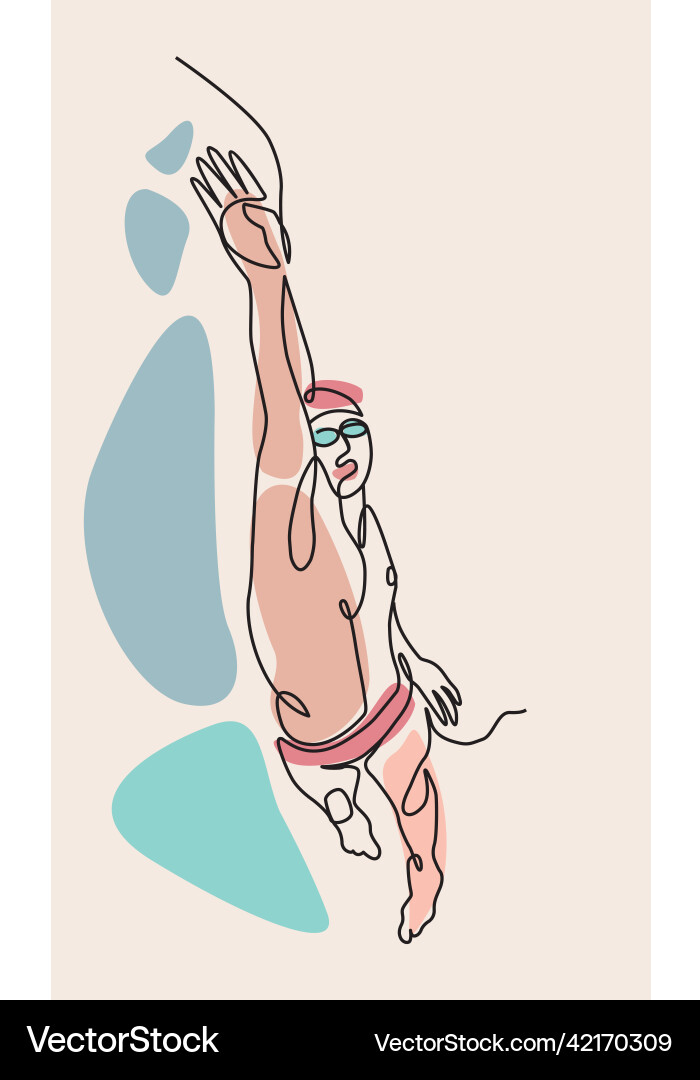 Single continuous line drawing of front crawl vector image