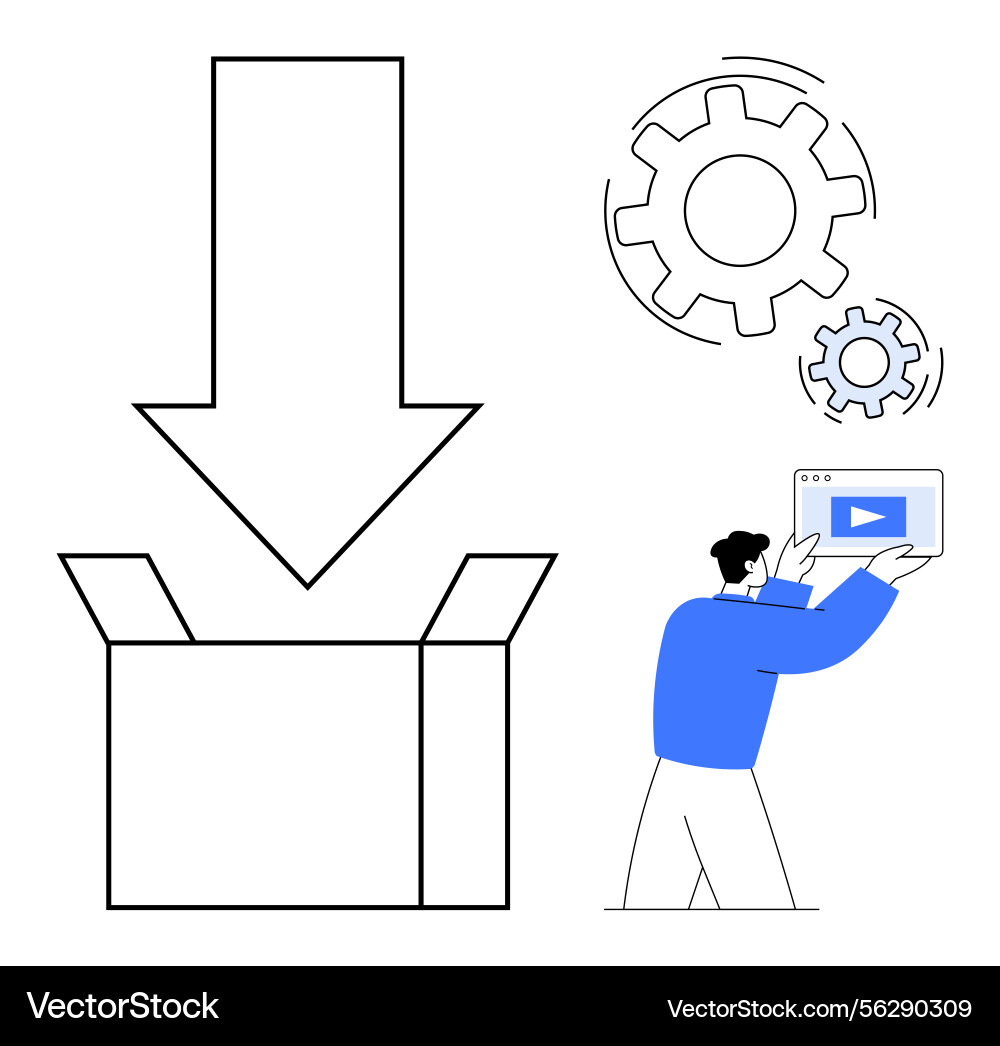 Workflow automation and download concept with box Vector Image