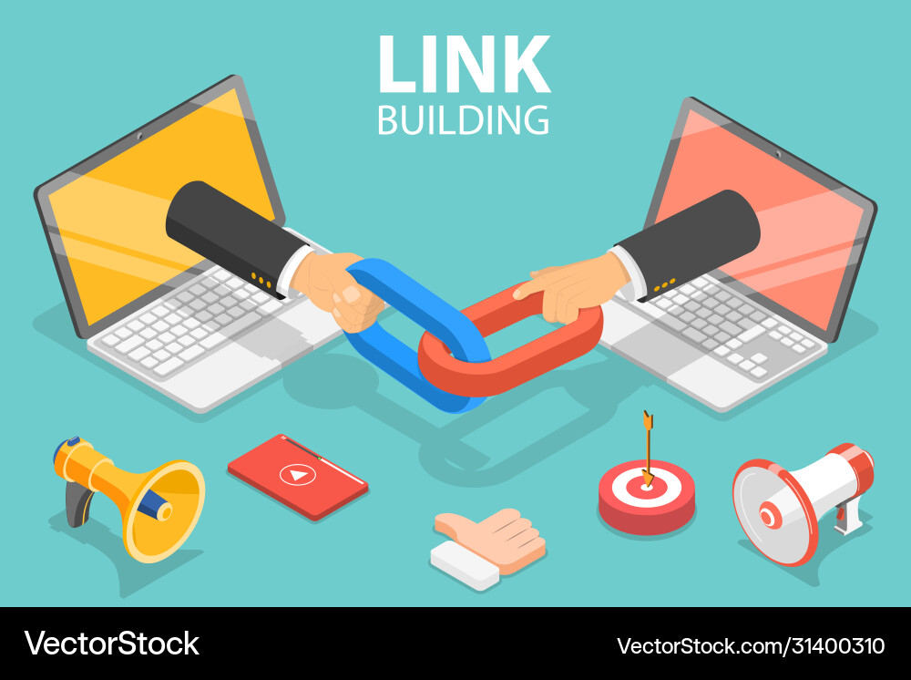 3d isometric flat concept link building Royalty Free Vector