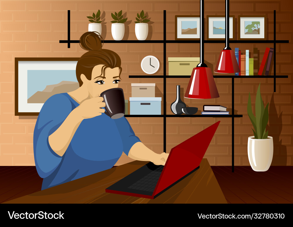 A desk with computer on table Vector Image