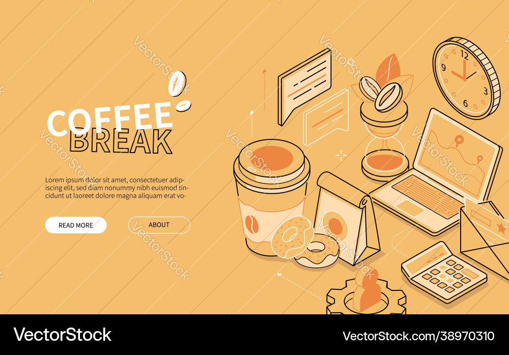 Coffee break - line design style isometric web Coffee break - line design style isometric web vector image