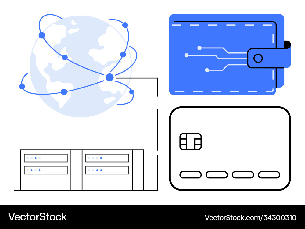 Digital wallet and credit card with global network Digital wallet and credit card with global network Vector Image