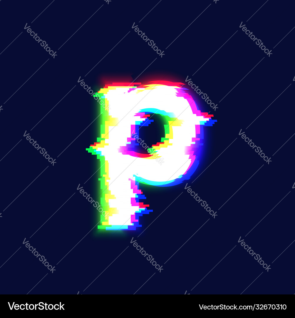 Glitch Font Character 'P' - Distorted Pixel Art vector image