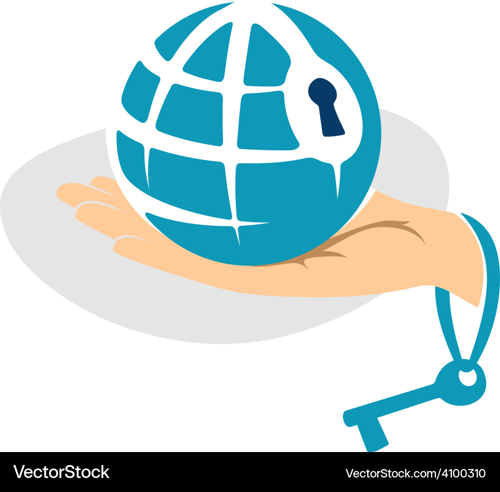 Globe in the hand with key logo template vector image