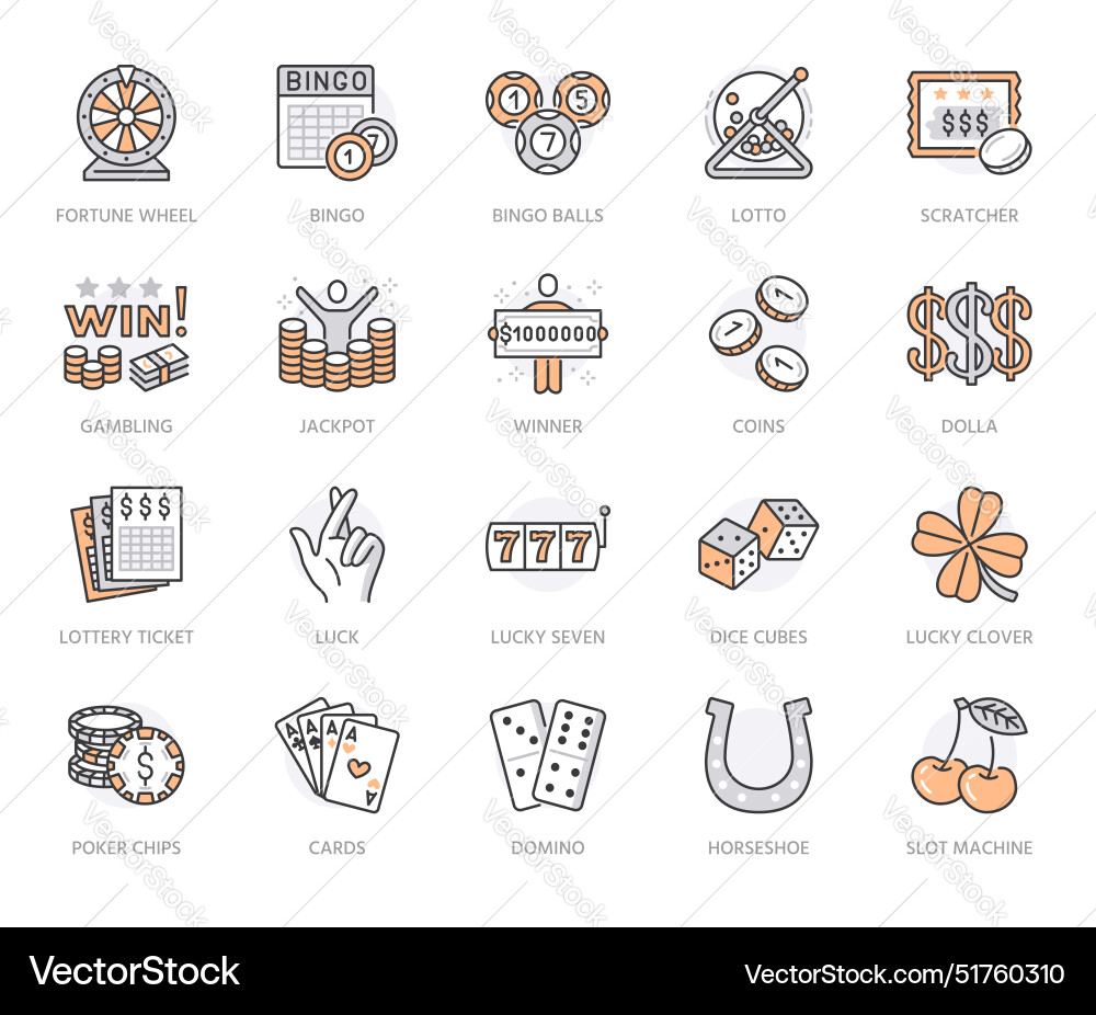 Lottery winner flat line icons set win money Vector Image