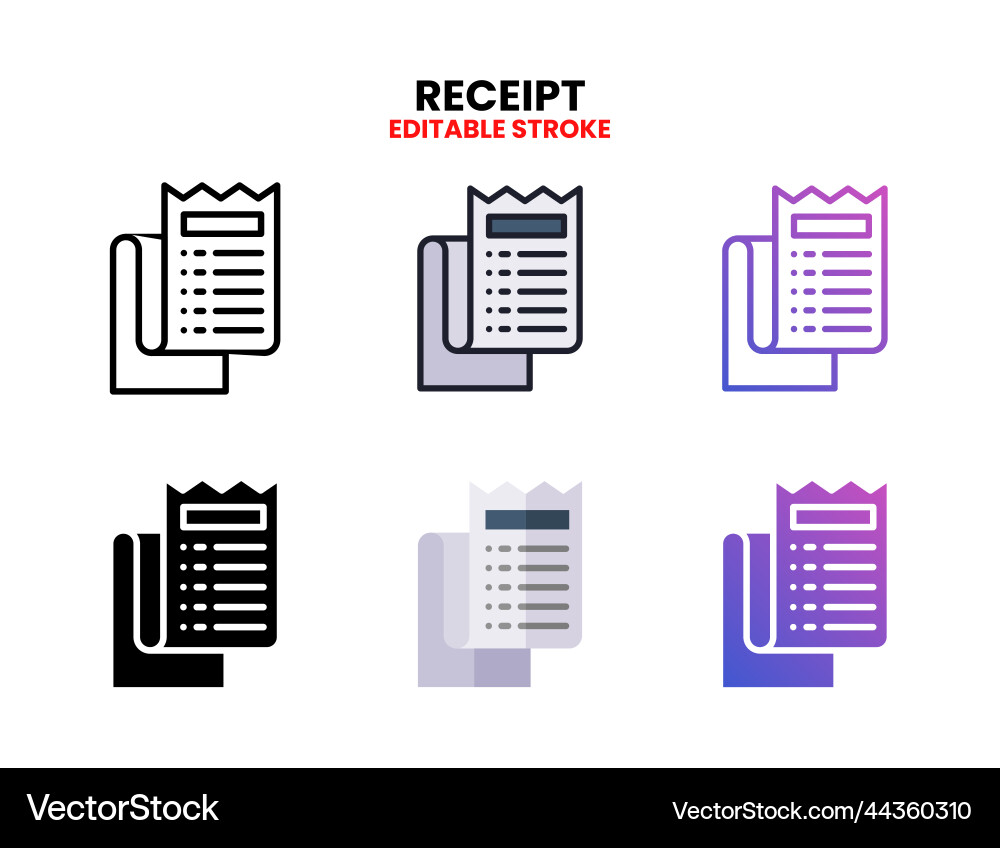 Receipt icon set with different styles Receipt icon set with different styles vector image