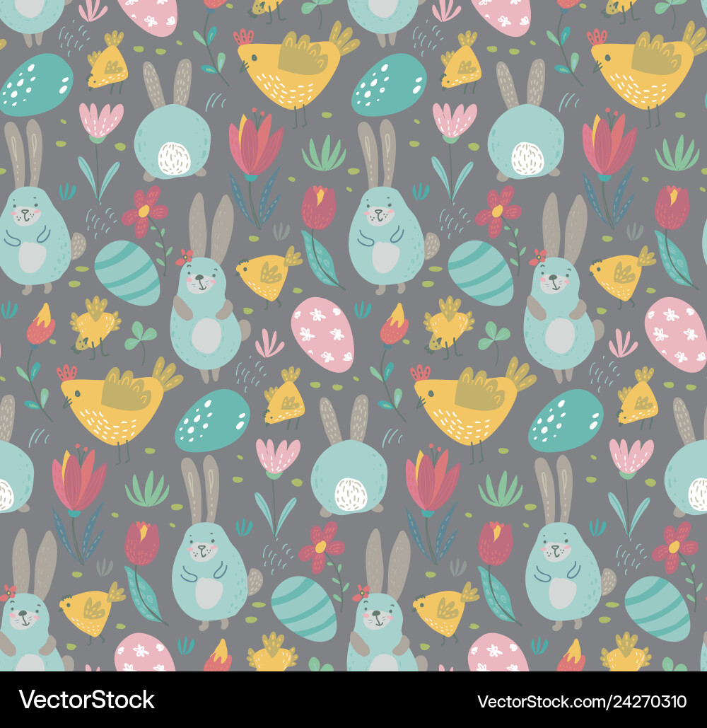 Seamless pattern with rabbits chicken Seamless pattern with rabbits chicken vector image