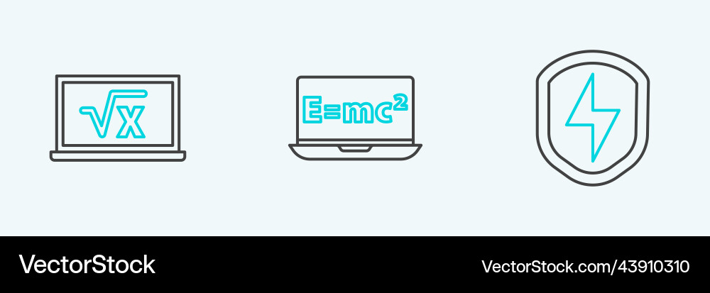 Set line secure shield with lightning square root Set line secure shield with lightning square root Vector Image