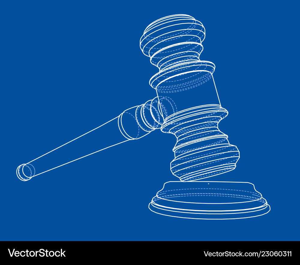 3d outline gavel rendering of Vector Image
