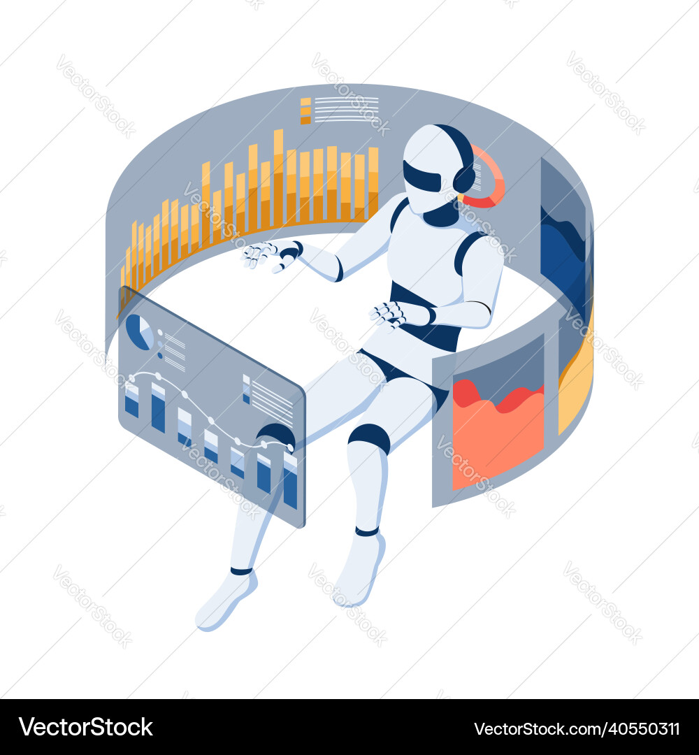 AI Data Analysis Isometric Robot vector image