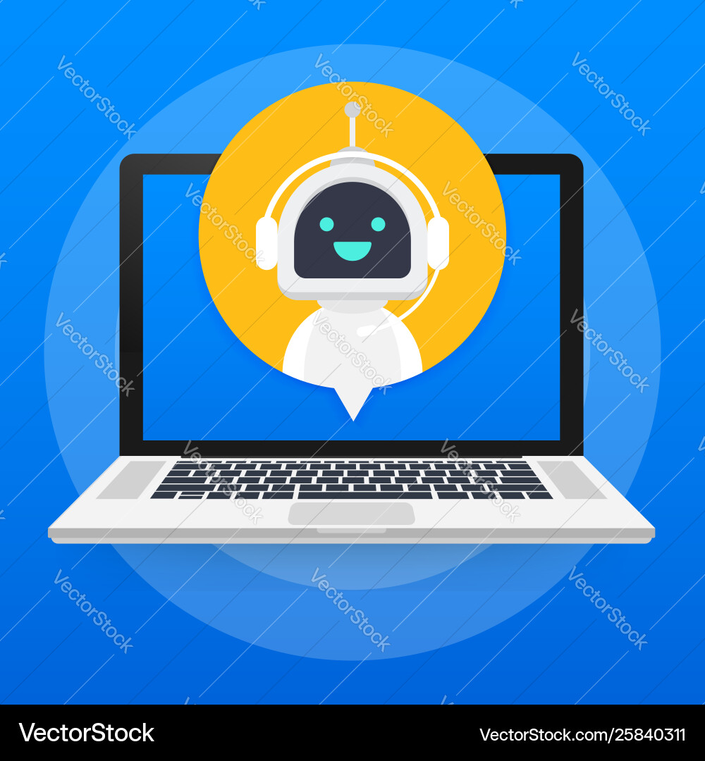 Chat bot mit Laptop Computer Roboter virtuelle Chat bot mit Laptop Computer Roboter virtuelle vektorbild