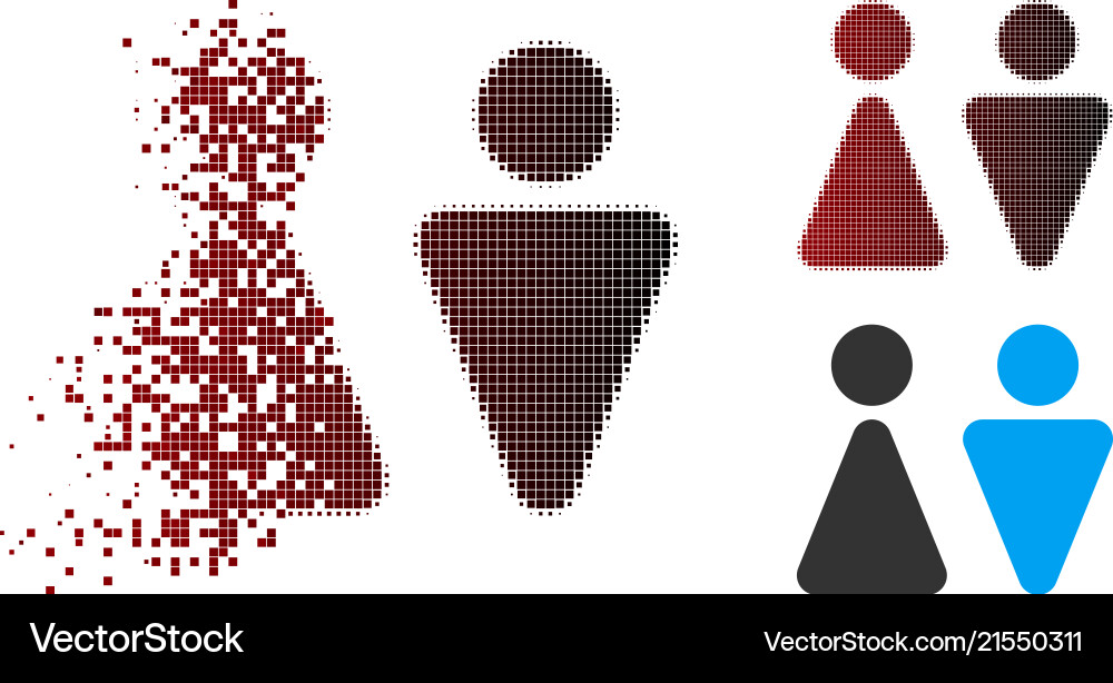 Decomposed pixel halftone wc persons icon Decomposed pixel halftone wc persons icon Vector Image