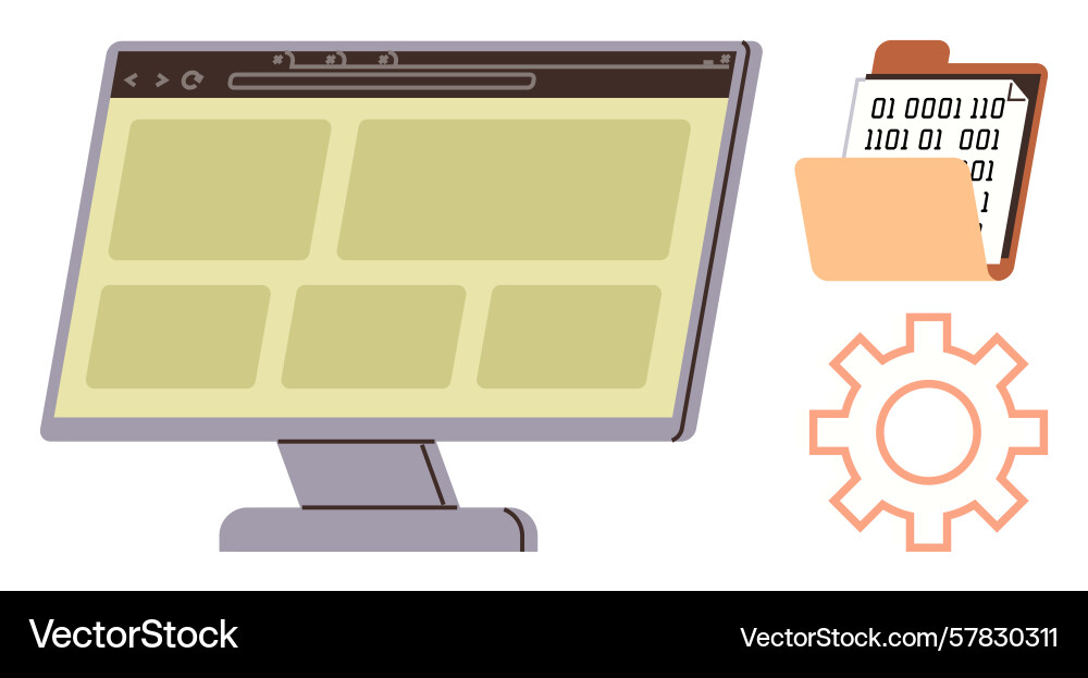Digital interface with screen folder and gear vector image