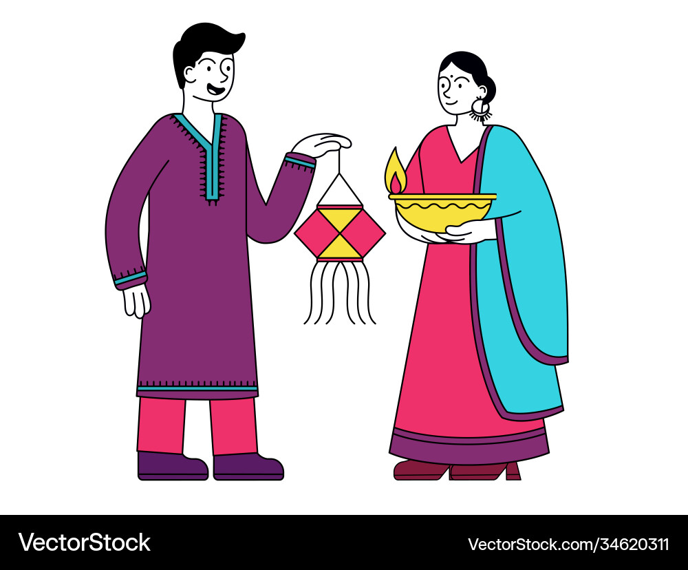 Indian couple giving gifts on diwali festival Indian couple giving gifts on diwali festival vector image