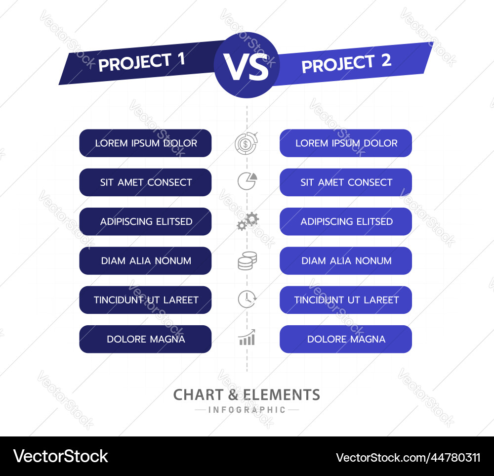 Infographic 6 topics product vs comparison chart Vector Image