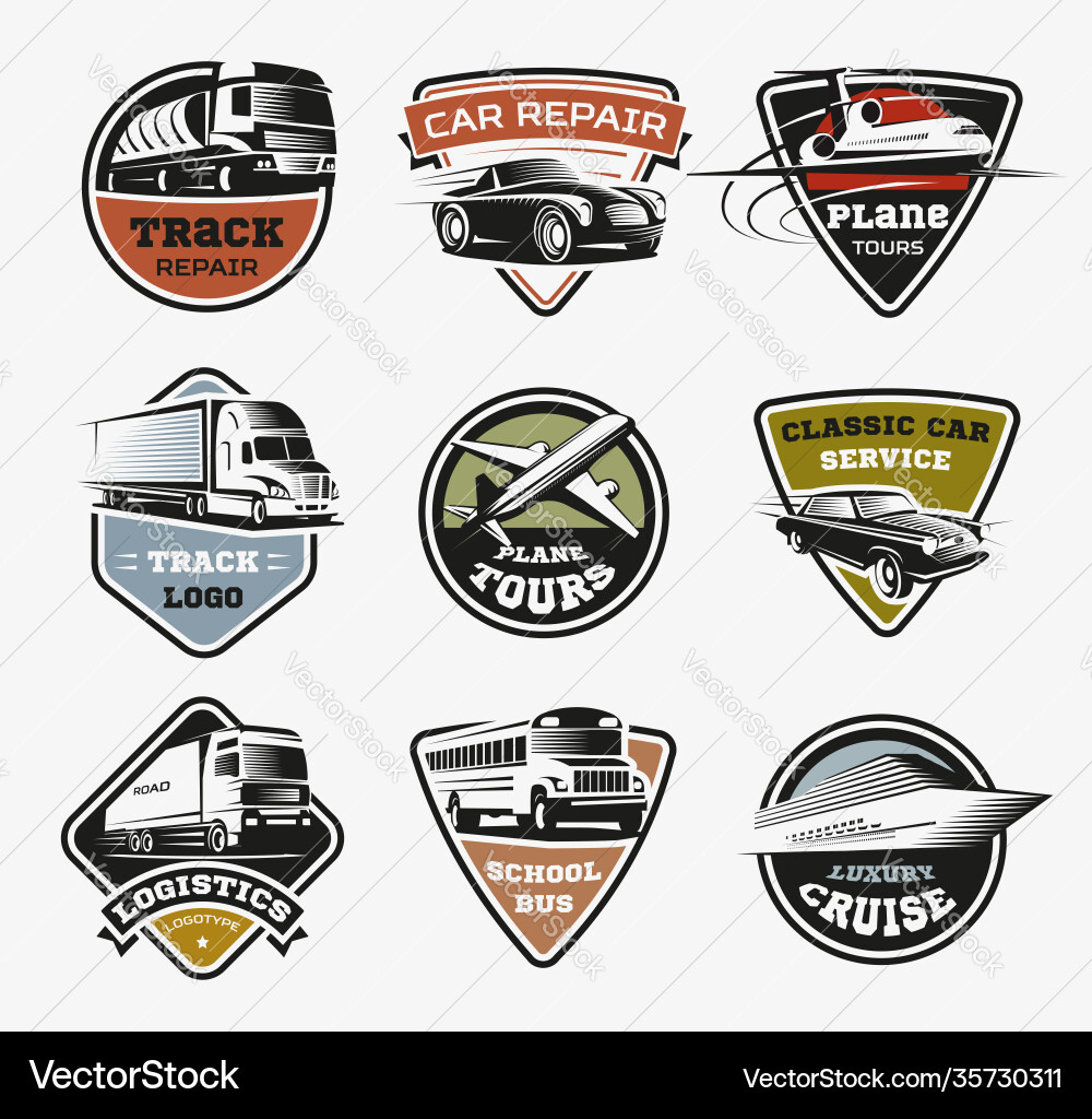 Isolated transport retro logos set Isolated transport retro logos set vector image