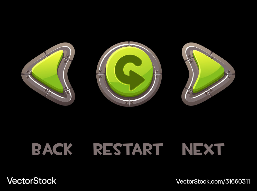 Isolated ui metal buttons return next Isolated ui metal buttons return next vector image
