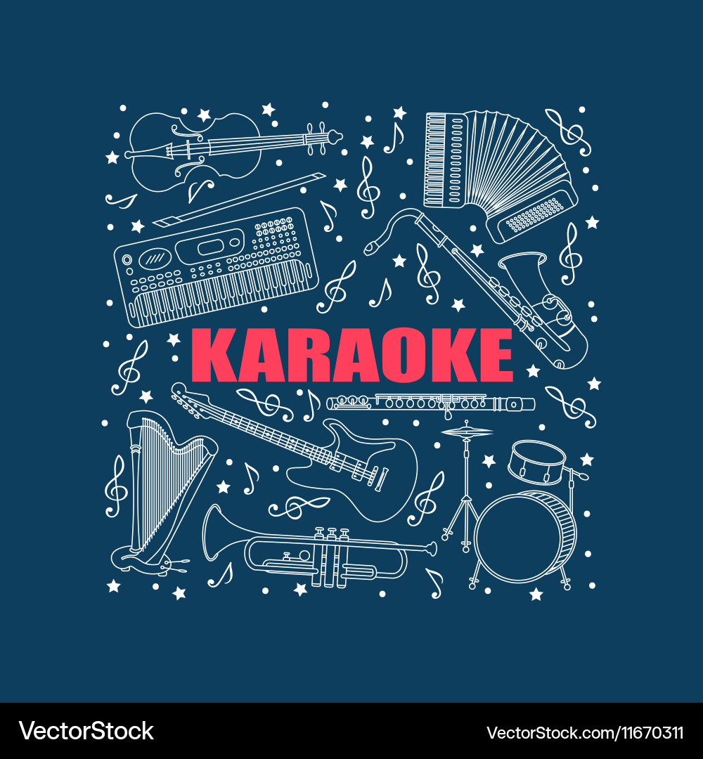 Music instruments thin line icon set for web vector image
