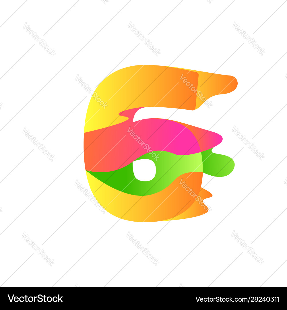 Number 6 character in fluid art style gradient Number 6 character in fluid art style gradient vector image