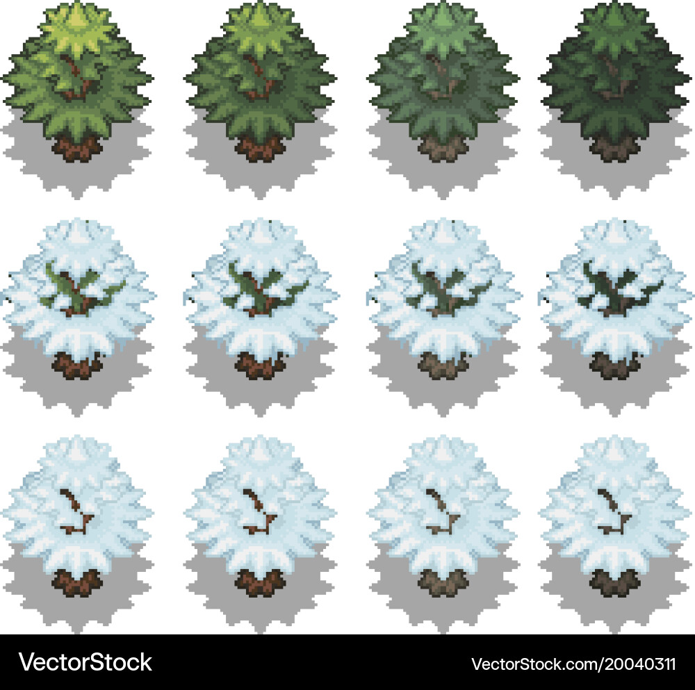 Set of trees in pixel style vector image