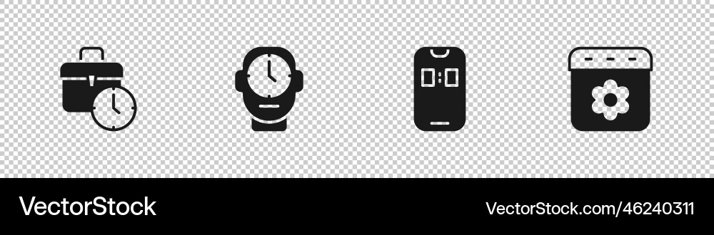 Set work time clock alarm app mobile Set work time clock alarm app mobile Vector Image