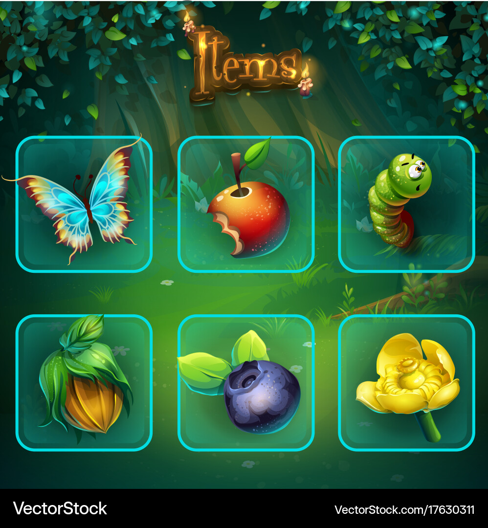 Shadowy forest gui set items buttons and icon Vector Image