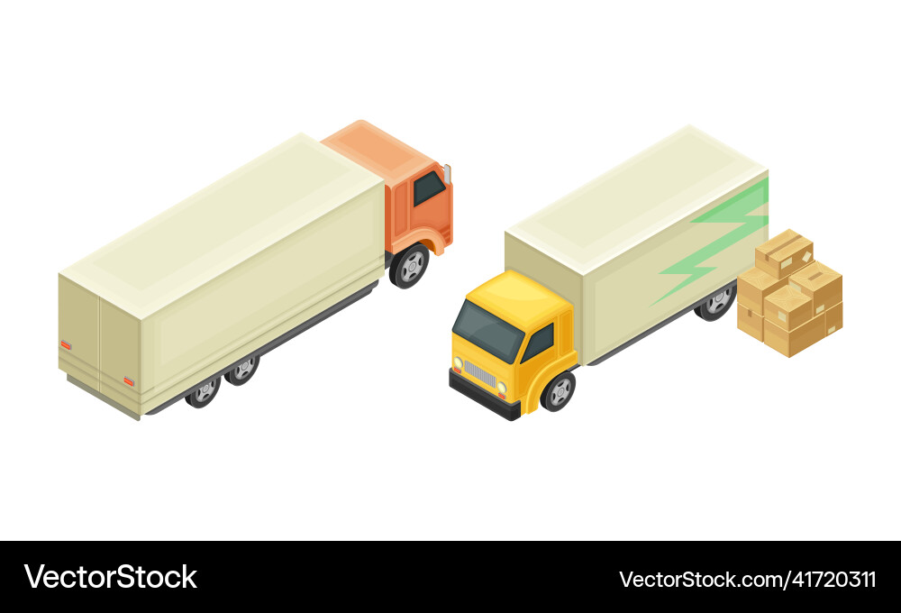 Warehouse objects set freight transport trucks Warehouse objects set freight transport trucks vector image
