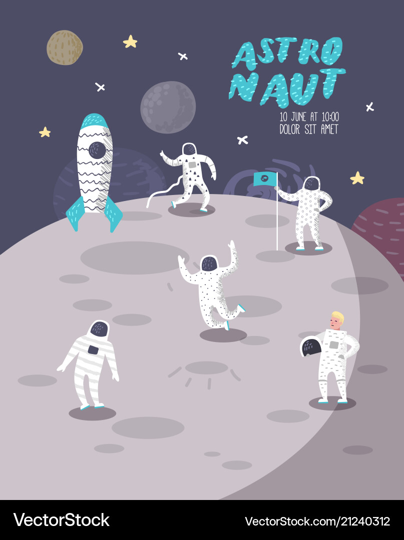 Astronauts in Space with Rocket vector image