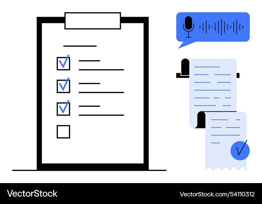 Checklist with completed tasks voice command Checklist with completed tasks voice command vector image