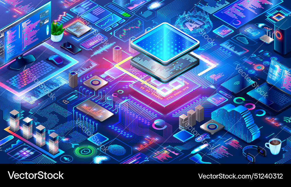 Chip with ai control smart devices electronics Chip with ai control smart devices electronics vector image