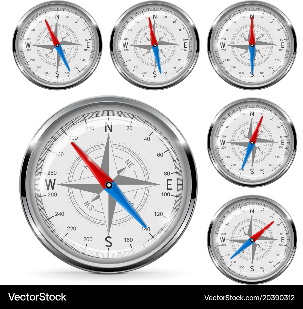Chrome Compass Set - Round Gauge Vector Image