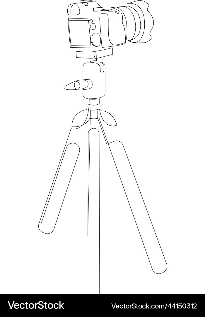 Continuous line drawing of the camera on a tripod Continuous line drawing of the camera on a tripod vector image