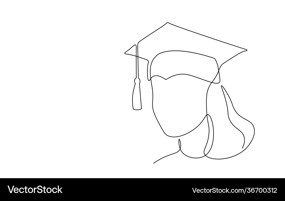 Continuous Line Graduation Cap Vector Image