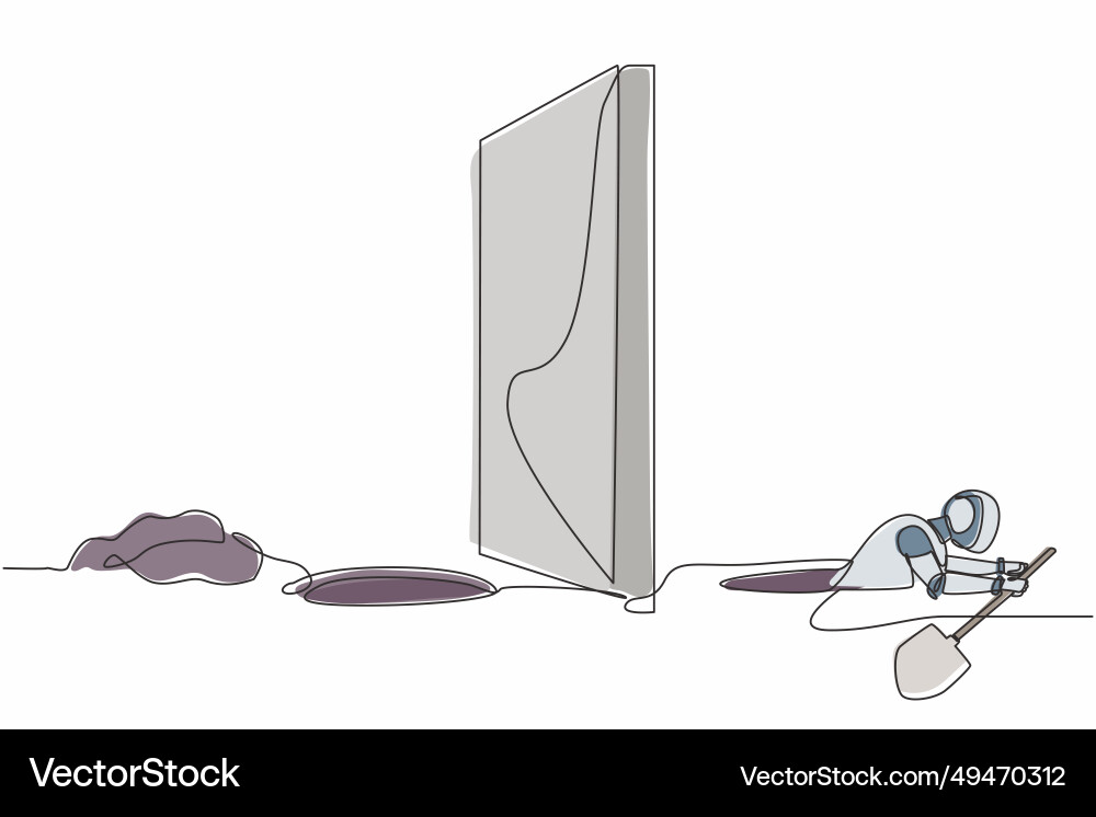 Continuous one line drawing robot digging tunnel Vector Image