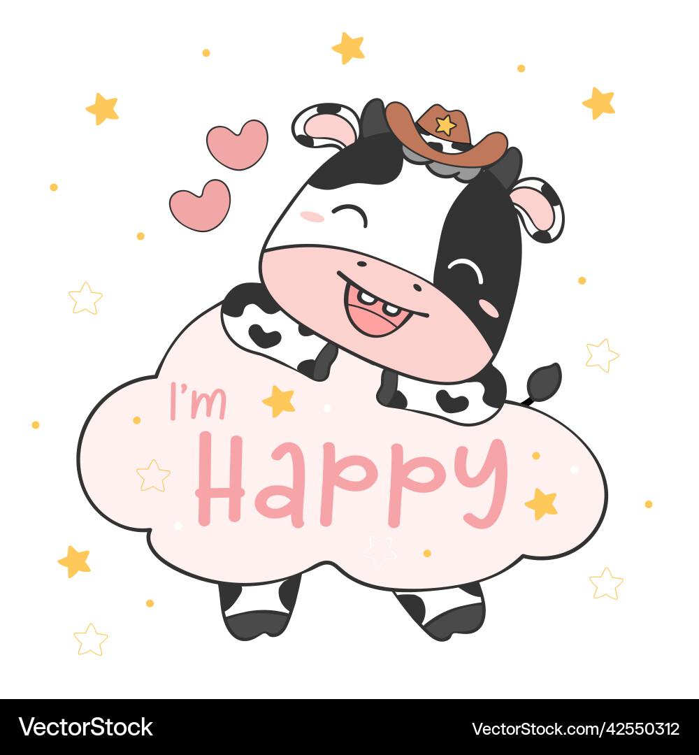 Cute animal greeting card baby shower cow Cute animal greeting card baby shower cow vector image