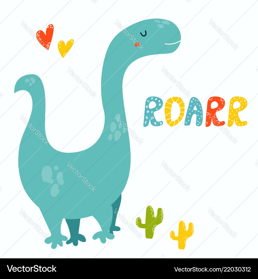 Cute diplodocus dino roarr greeting card Cute diplodocus dino roarr greeting card vector image