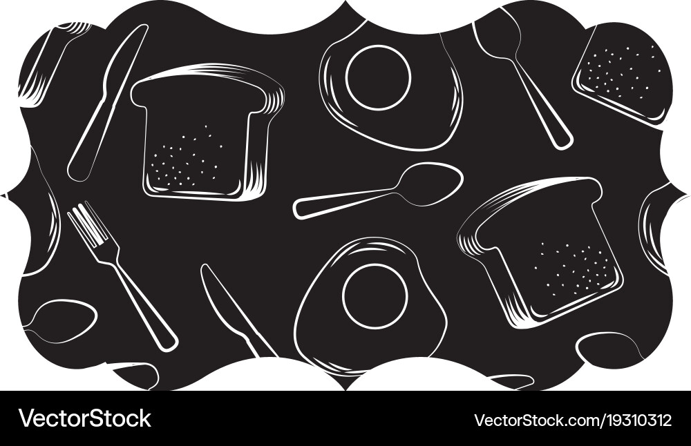 Frame with eggs and cutlery pattern background Vector Image