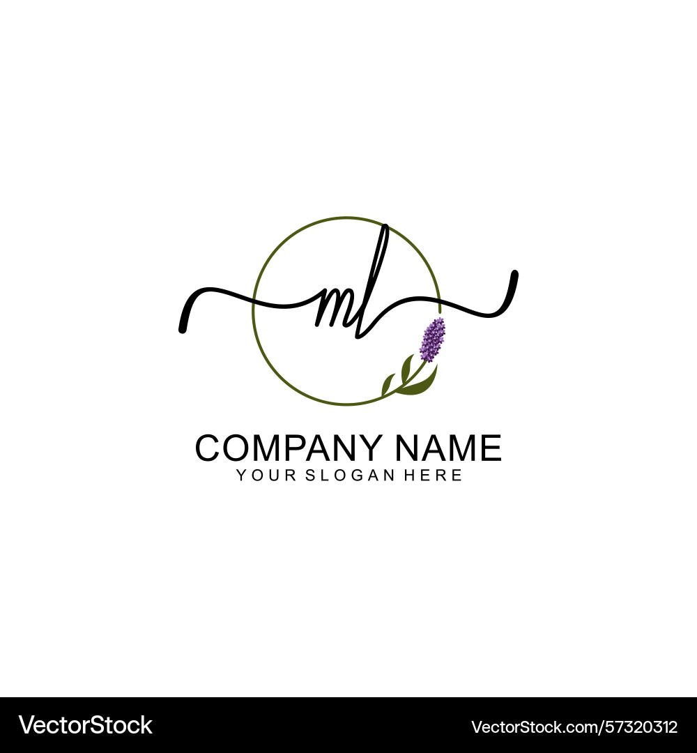 Handwritten ml initial logo with circle Handwritten ml initial logo with circle vector image