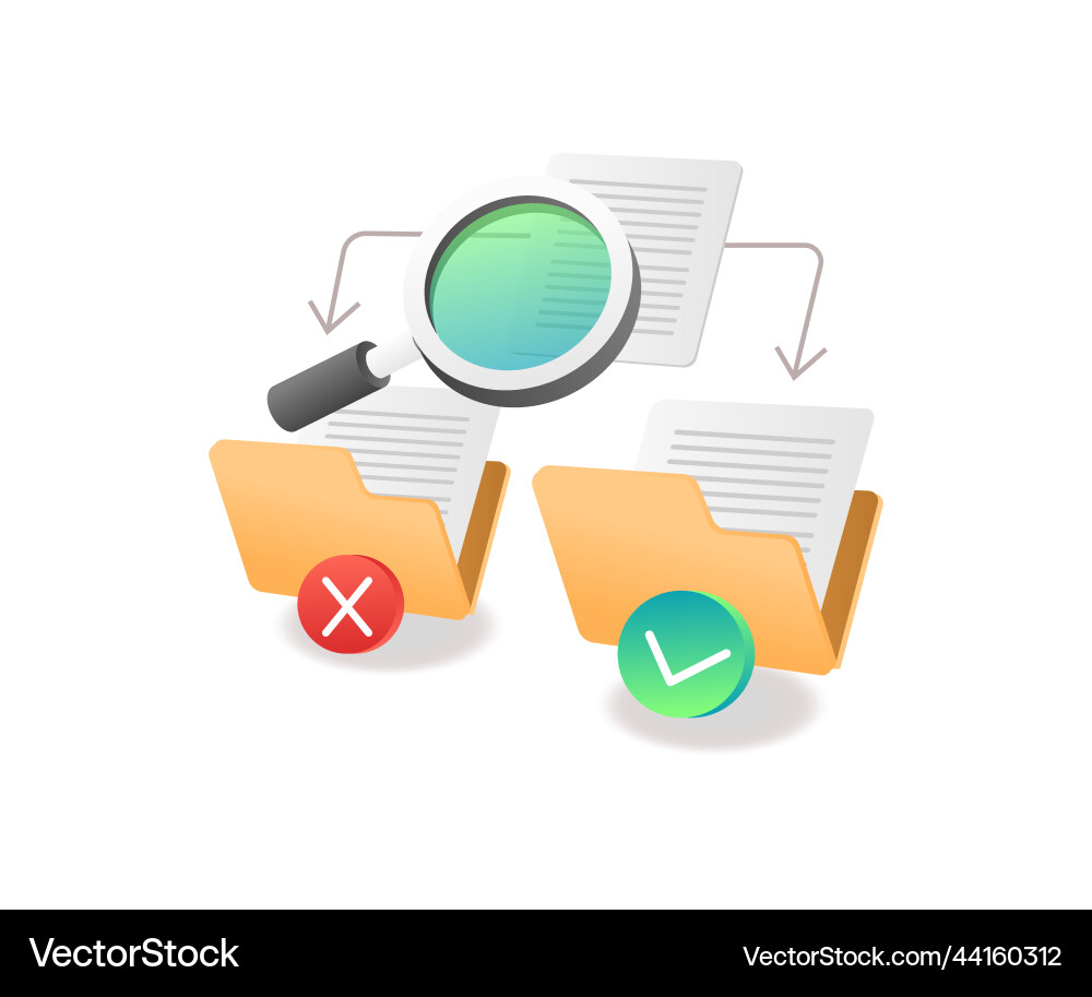 Searching for wrong and correct folder data vector image