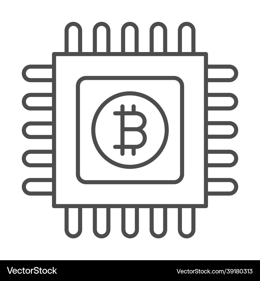 Bitcoin emblem on circuit microchip thin line icon Bitcoin emblem on circuit microchip thin line icon vector image