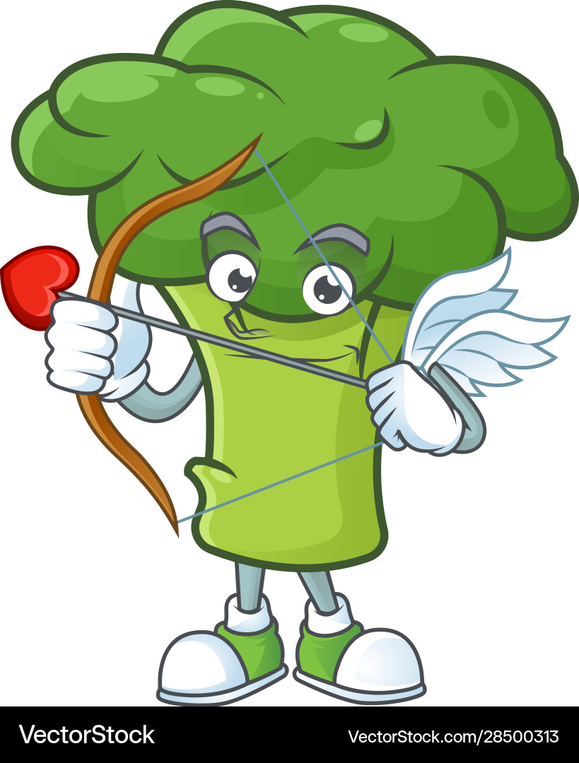 Cartoon charakter grün broccoli cupid Cartoon charakter grün broccoli cupid vektorbild