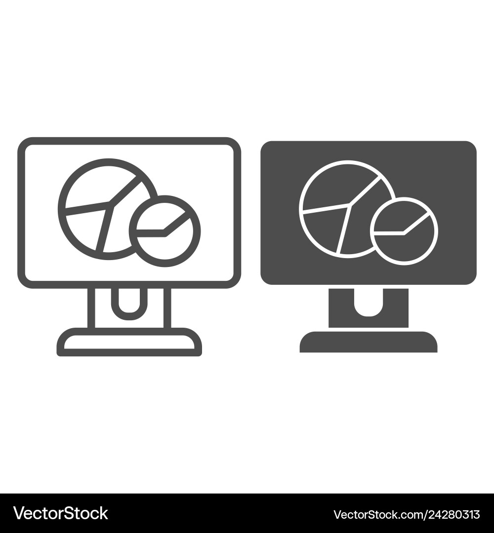 Chart on computer screen line and glyph icon Vector Image