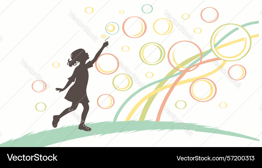 Child running through abstract bubbles depicting vector image