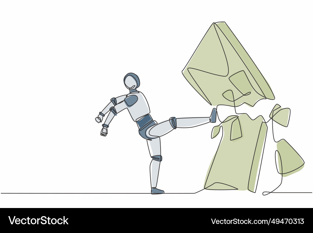 Continuous one line drawing robot doing kung fu Continuous one line drawing robot doing kung fu Vector Image