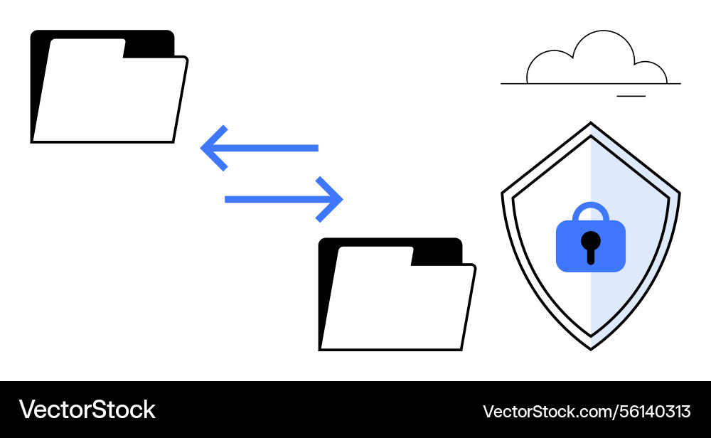 Data exchange between folders and secure cloud Data exchange between folders and secure cloud vector image