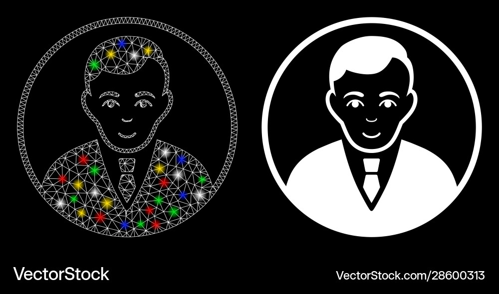 Glowing mesh network rounded gentleman icon Glowing mesh network rounded gentleman icon vector image