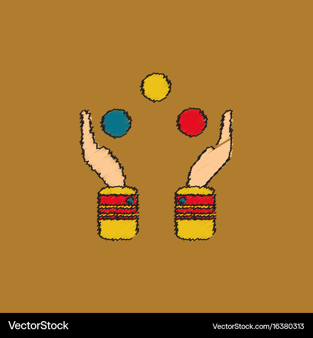 Hands juggling with balls in hatching style vector image