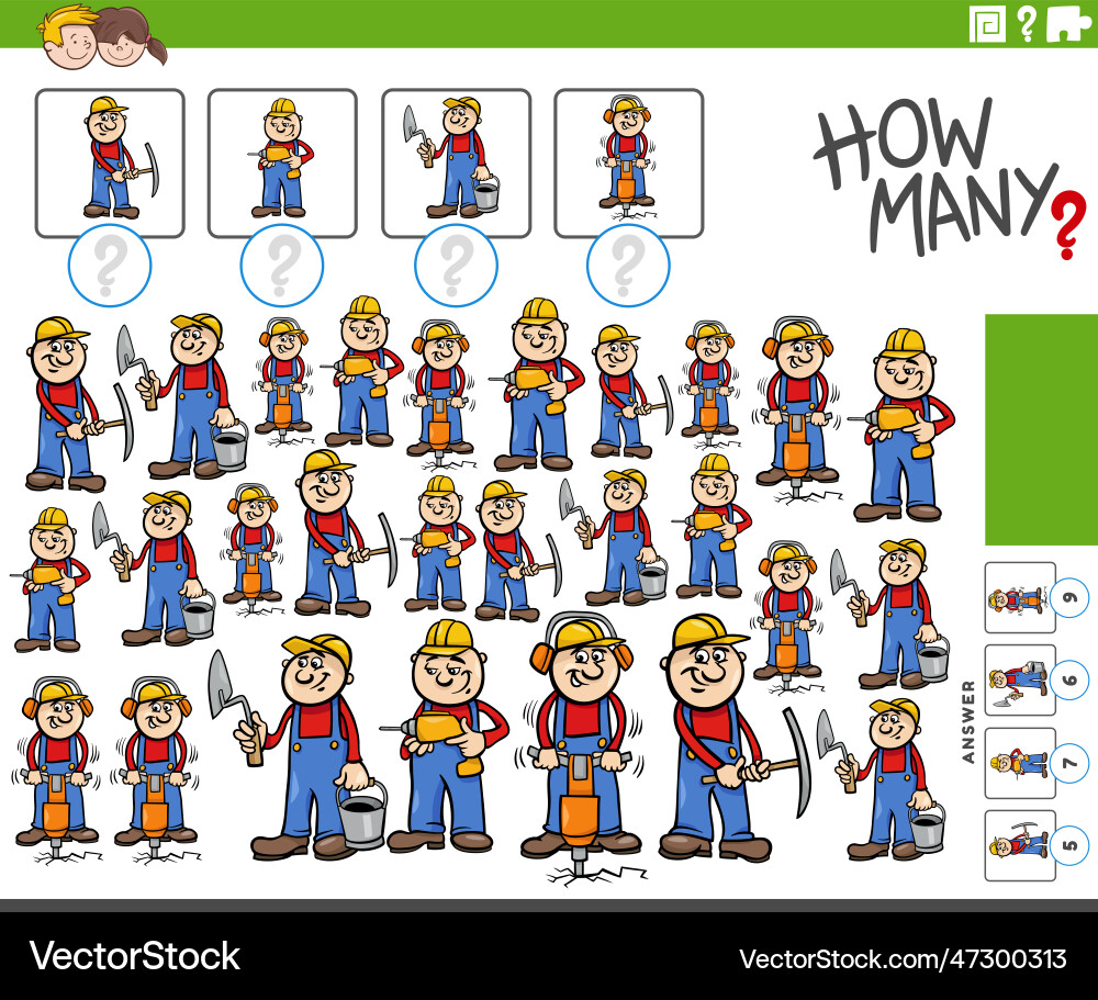 How many cartoon workers characters counting How many cartoon workers characters counting vector image