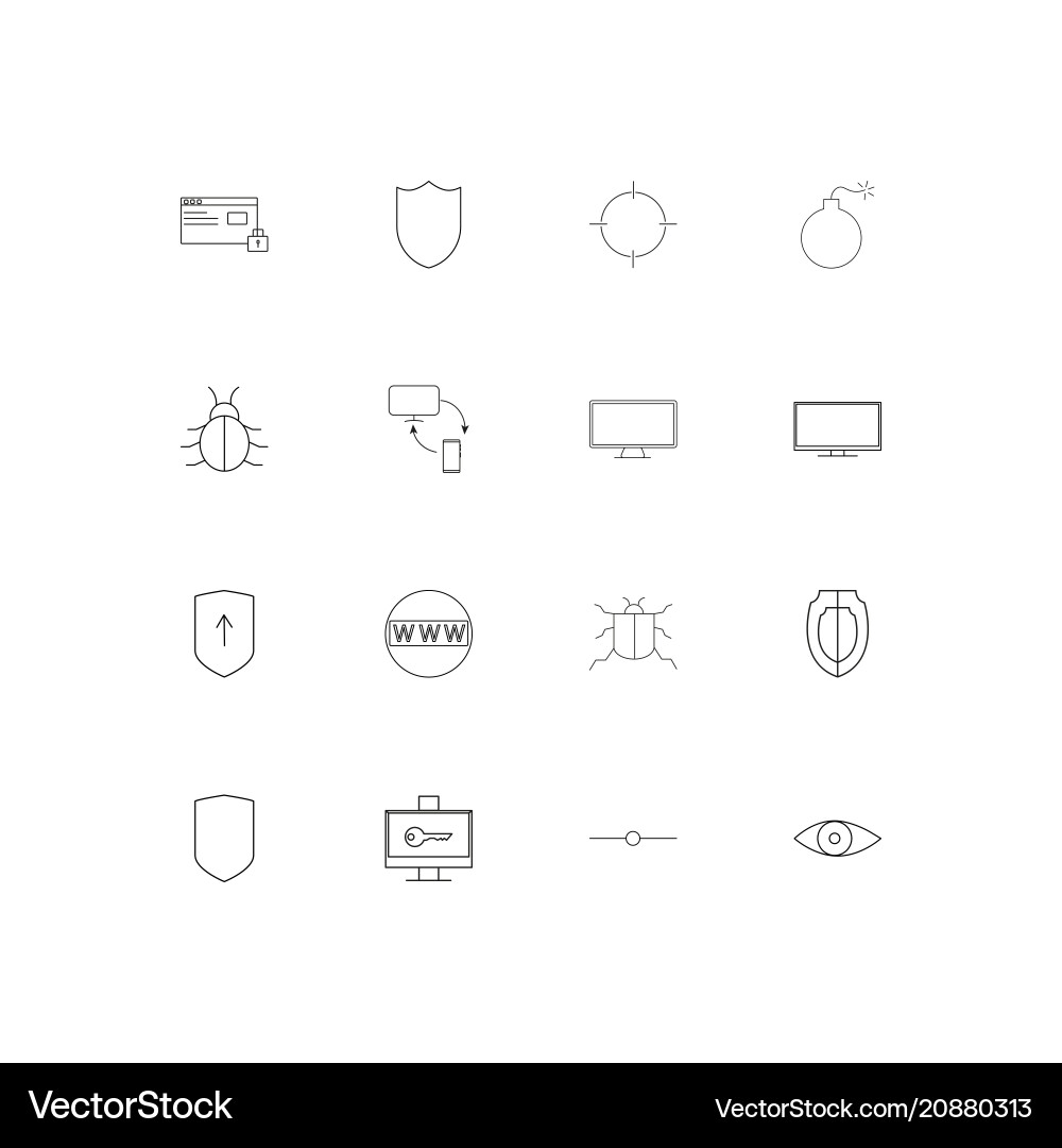 Internet security linear thin icons set outlined vector image