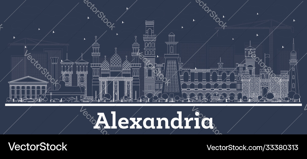 Outline alexandria egypt city skyline with white Outline alexandria egypt city skyline with white vector image